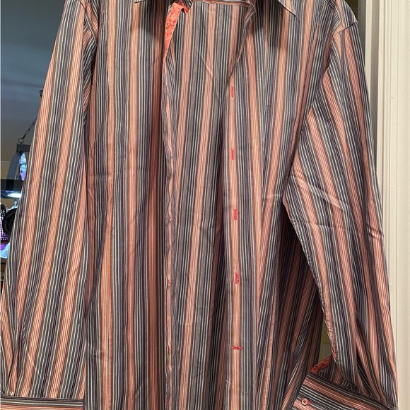 Coton Doux styled in France men’s fitted blue and orange striped‎ shirt - Picture 3 of 10